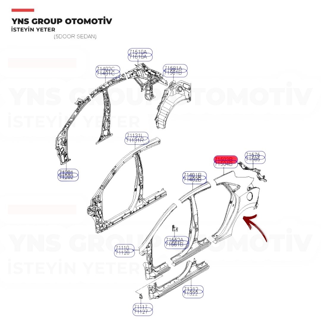 Hyundai I30 Hb 14-17 Arka Çamurluk Komple Sol Hmc Orjinal - 71503a6c00