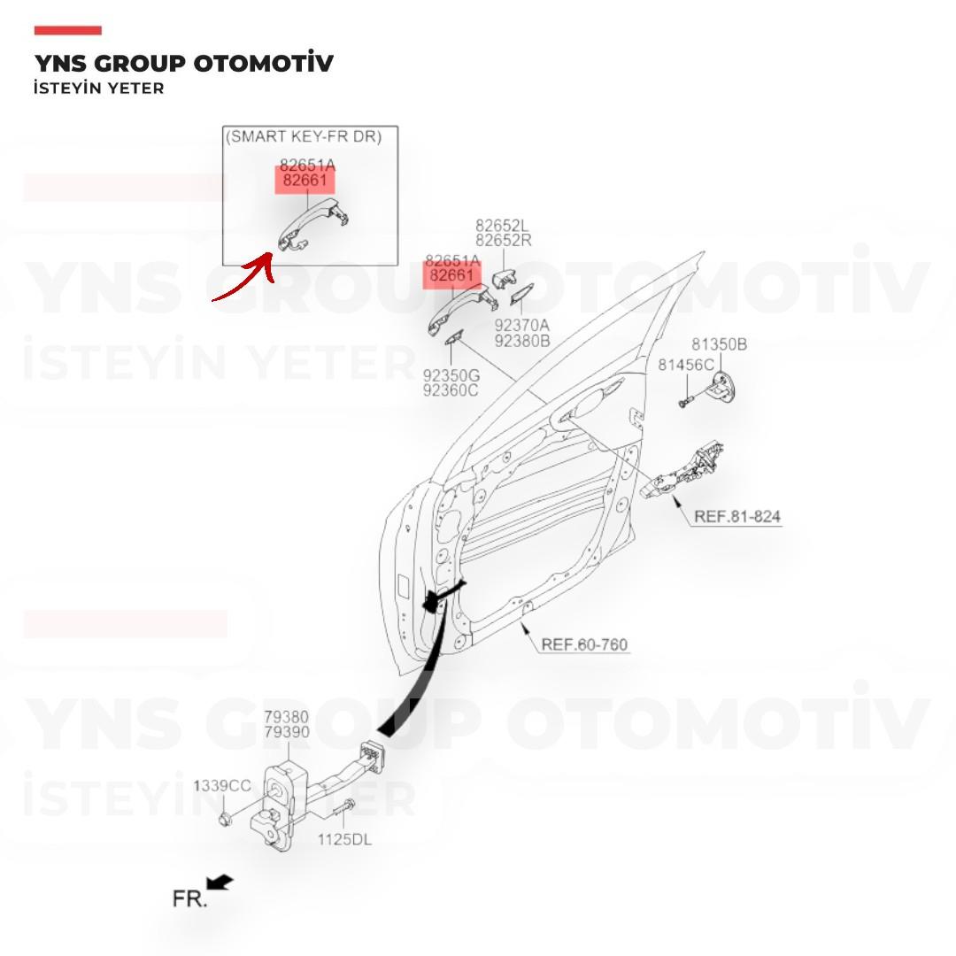 Hyundai Tucson 15- Ön Kapı Kolu Dış Açma Sağ (Düğmeli) Yns - 82661d3710