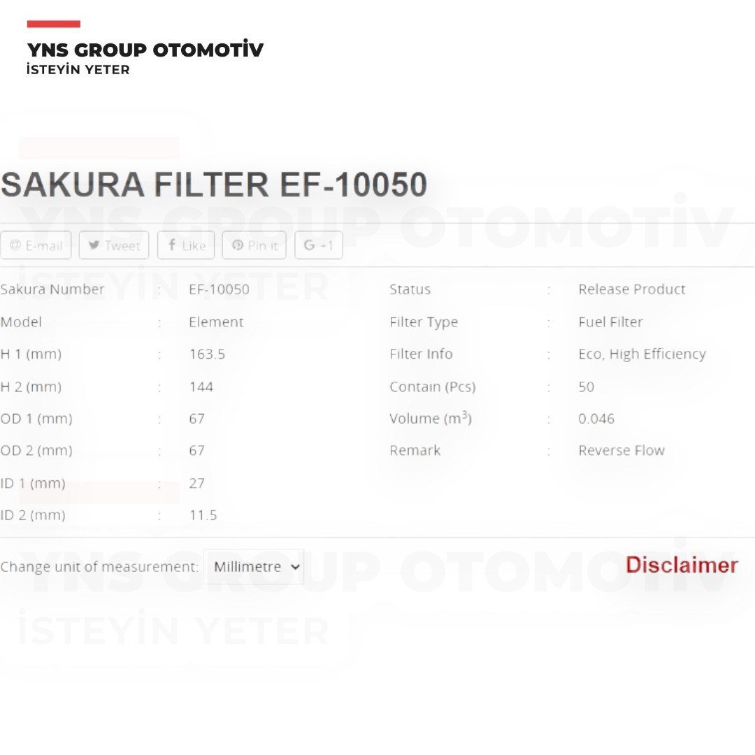 Iveco Daily 06- 2.3 cc (F1a) Mitsubishi Canter Fuso 12- 3.0 cc (Tfb75 / 85 Euro 5) Yakıt (Mazot) Filtresi Elemanı Sakura - Ef10050 / Mk667920 / 500054702