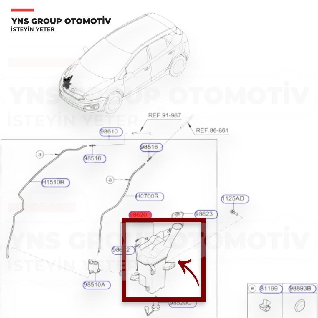 Kia Ceed 12-16 Ön Cam Su Fiskiye Deposu (Motor ve Sensör Üzerinde Yok) Yns - 98620a2000