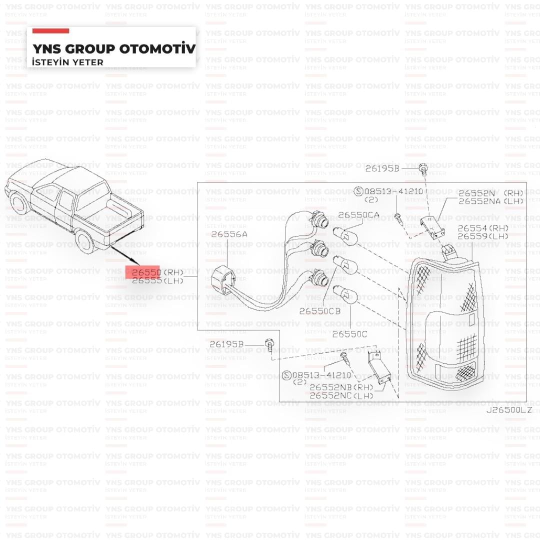 Nissan Pickup 98-05 D22 Skystar D23 05-12 Arka Stop Lambası Sağ Depo - 21519f9rae