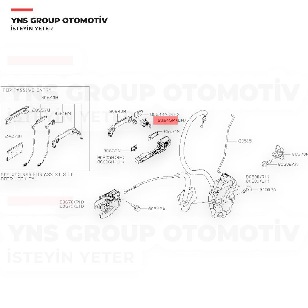 Nissan Qashqai J10 07-14 Ön Kapı Açma Kolu Bademi Dış Sol (Şifre Delikli) Orjinal - 80646eb12a