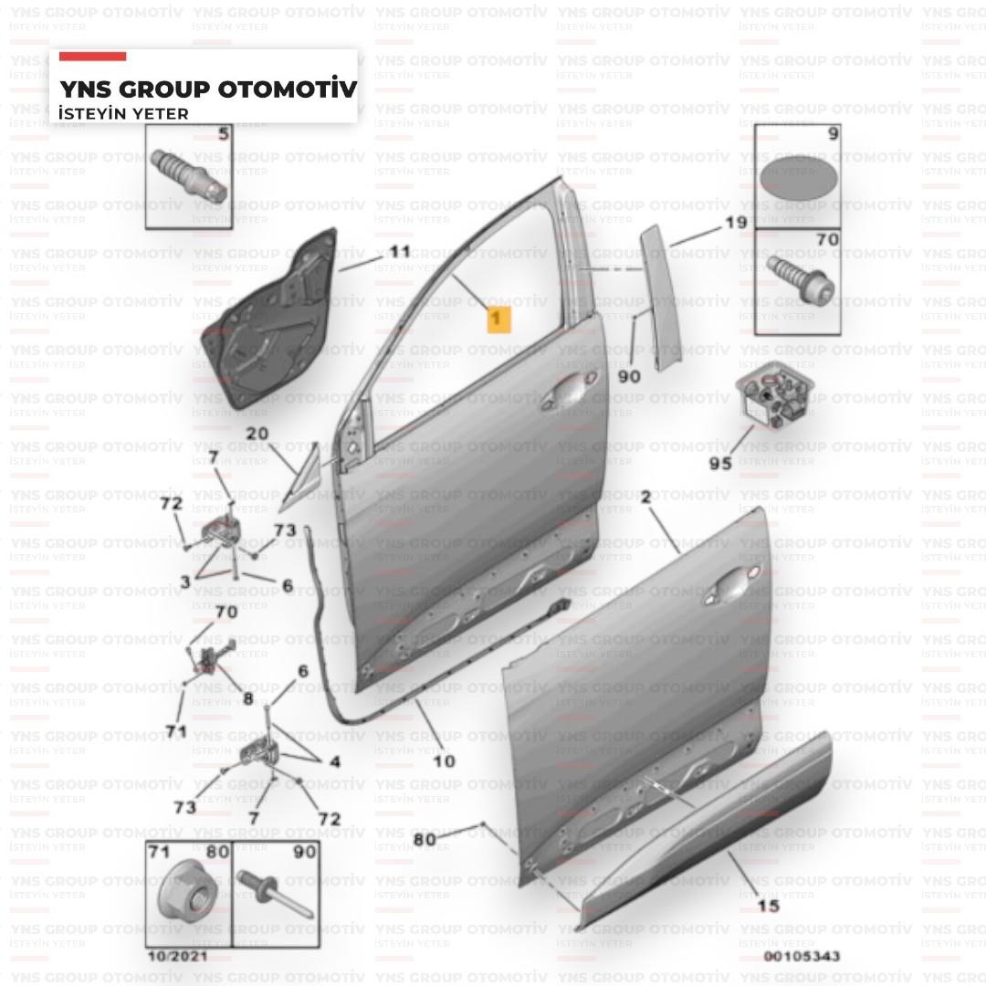Peugeot P3008 16-24 Ön Sol Kapı Psa Orjinal - 9812306480