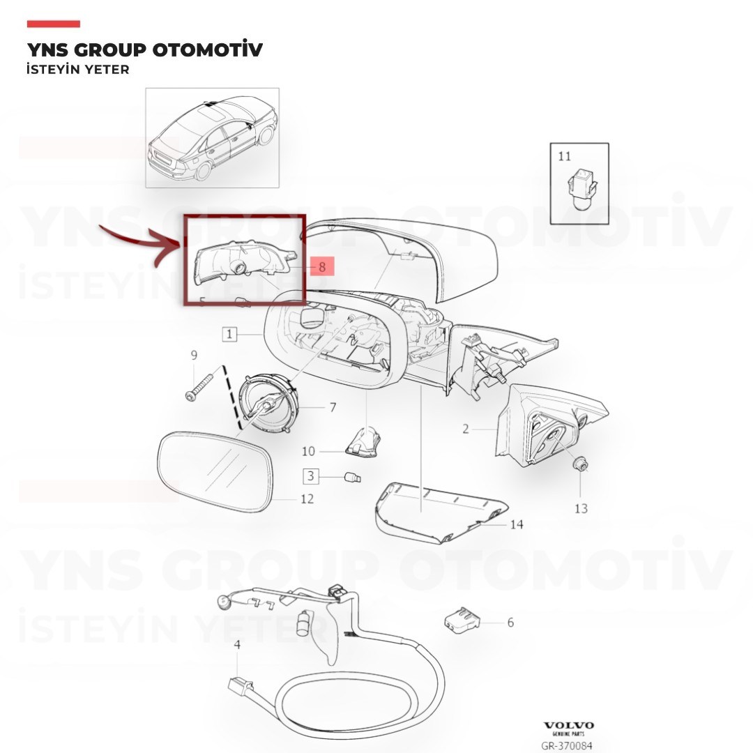 Volvo C30 C70 S80 06-12 S40 V50 V70 04-12 S60 00-10 V40 12-19 Dış Dikiz Aynası Sinyali Sol Yns - 31111090 / 30716696