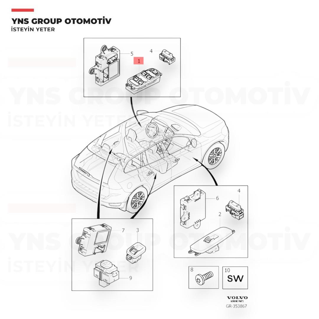 Volvo S60 II V60 Xc60 10-18 Ön Cam Açma Düğmesi (Anahtarı) Sol Yns - 31453266
