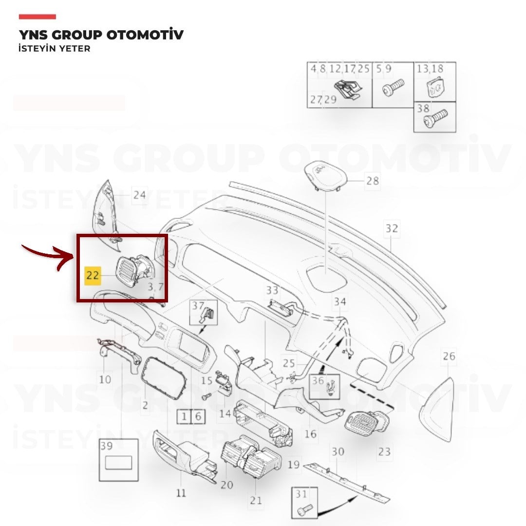 Volvo V40 13- Kalorifer Havalandırma Izgarası Sol (Köşedeki) Orjinal - 30780846