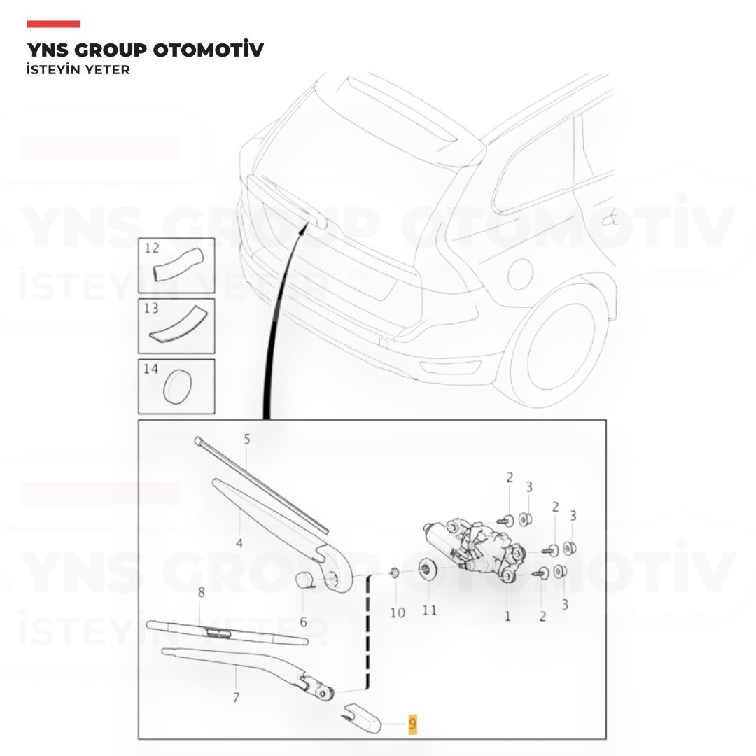 Volvo Xc60 08-17 Arka Silecek (Silgi) Süpürgesi + Kolu (365 mm) Yns - 31333448 / 31333449