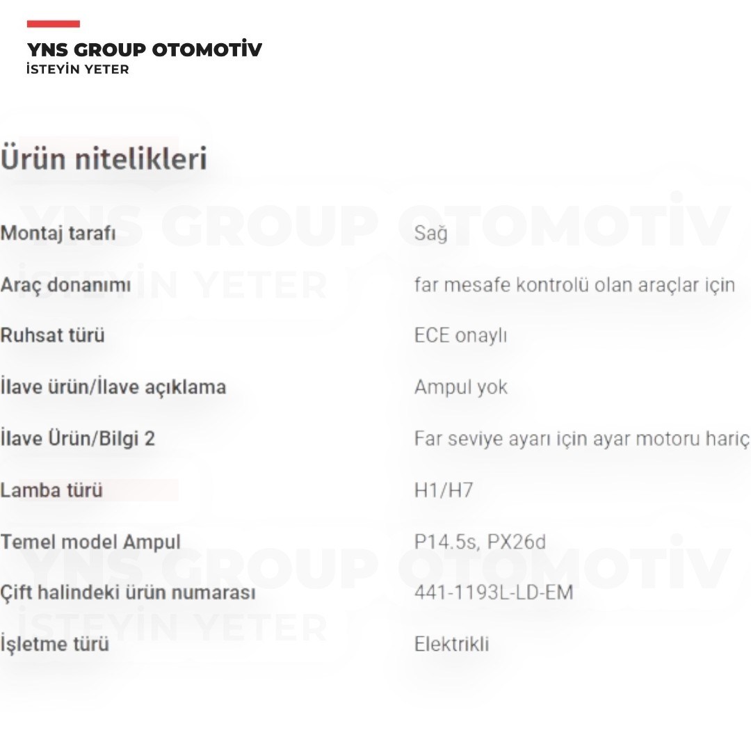 Vw Caddy 03-10 Touran 03-10 Ön Far Sağ (Elektrikli) Depo - 4411193rldem / 2k0941006d