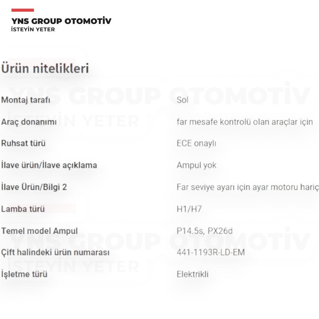 Vw Caddy 03-10 Touran 03-10 Ön Far Sol (Elektrikli) Depo - 4411193lldem / 2k0941005d