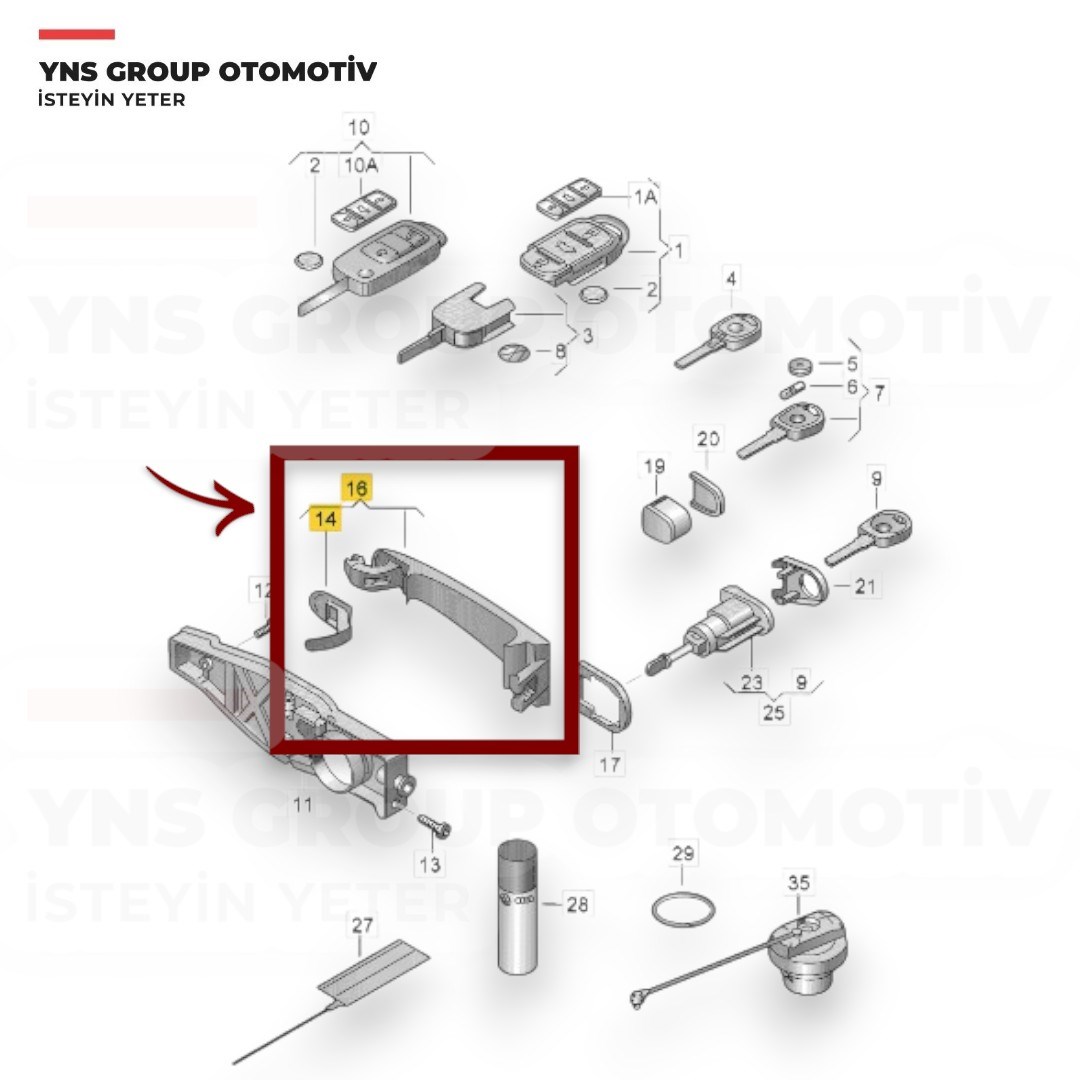 Vw Caddy 04-15 Transporter 03-15 Ön Kapı Kolu Dış Açma (Anahtar Deliksiz) Yns - 7h0837206dgru