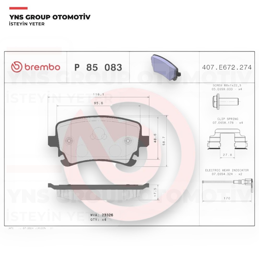 Vw Transporter T5 - T6 - T7 03-26 Arka Fren Balatası Brembo - P85083 / 7h0698451d