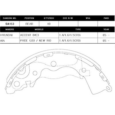 Hyundai Accent Era Kia Rio 06- Arka Fren Balatası Pabuç (Kampanalı Tip) Abssiz Sangsin - Sa153
