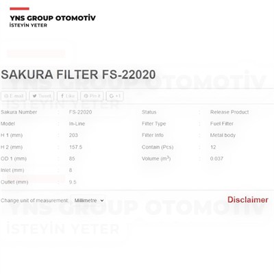 Alfa Romeo 159 05- Guiletta 10-18 Mito 08-15 Citroen Nemo 10- Fiat 500 Bravo Doblo Fiorino G.Punto + Evo Linea Panda Stilo Strada Opel Combo Peugeot Bipper 1.3 Mjt - 1.9 Jtd Yakıt (Mazot) Filtresi (2 Çıkışlı) Sakura - Fs22020 / 77363657