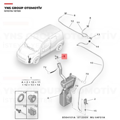 Alfa Romeo Guiletta 10-20 Citroen Nemo 07- Fiat 500 Bravo 07-14 Doblo 10- Fiorino Linea 07- Peugeot Bipper 07- Ön Cam Su Fiskiye Depo Kapağı Yns - 71740943