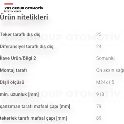 Citroen Berlingo 08- C4 04- Peugeot P307 00- Partner 08- 1.4 - 1.6 Hdi Ön Aks Mili Komple Sağ Febi - 181272 / 3273ae