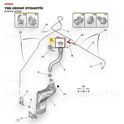 Citroen Berlingo III C1 C4 05-18 Ds4 Ds5 10-15 Jumpy 07-22 Peugeot P308 09-15 Expert Partner 16- Toyota Aygo 05-14 Ön Cam Su Fiskye Depo Kapağı Yns - 643238