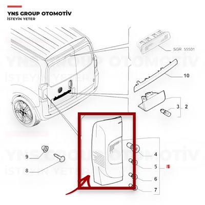 Citroen Nemo 10- Fiat Fiorino 07- Peugeot Bipper 10- Arka Stop Duysuz Sol (Çift Kapı) Mars - M610393 / 1624216880