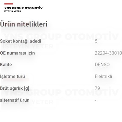Toyota Auris 07-12 Corolla 04-14 Hiace 2.5 D-4d 06-12 Land Cruiser Prado 3.0 D-4d 04-09 Yaris 06-12 1.4 D-4d Hava Akış Metre (Debimetre) Sensörü Denso - Dma0109 / 2220433010
