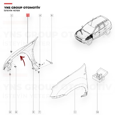 Dacia Duster 10-18 Ön Çamurluk Sağ Orjinal Mais - 631007297r