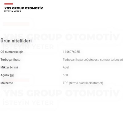 Dacia Duster 4x2 10- 1.5 Dci K9k Hava Filtre Turbo Hortumu Mais Orjinal - 144607625r