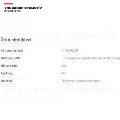 Dacia Duster 4x2 10- 1.5 Dci K9k Hava Filtre Turbo Hortumu Ibraş - 11200 / 144607625r