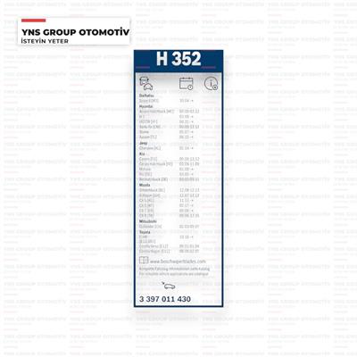 Daihatsu Sirion 05- Hyundai Santafe Tucson 10- Kia Sportage 10- Mitsubishi Outlander 03- Toyota Chr 16- Corolla Hb 02-07 Arka Silecek (Silgi) Süpürgesi (350 mm) Bosch - 3397011430