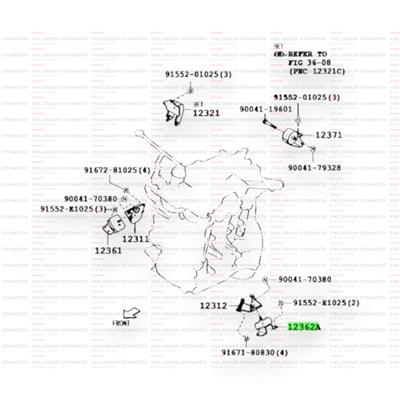 Daihatsu Terios 05-12 (1,5 cc 3SZ-VE) Motor Takozu (Kulağı) Ön Sol Orjinal - 0312362b4010