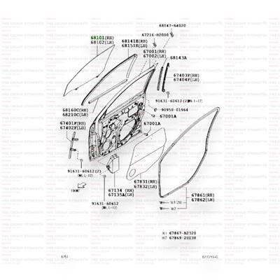 Daihatsu Terios 05-12 Kapı Cam Ön Sağ Orjinal - 0368101b4020