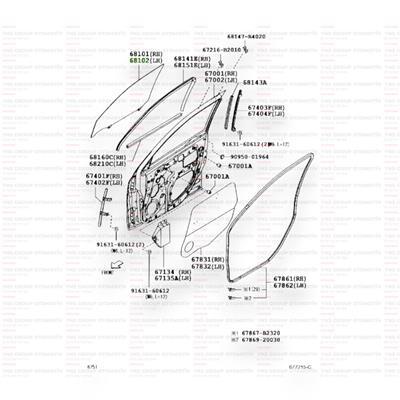 Daihatsu Terios 05-12 Kapı Camı Ön Orjinal - 0368102b4010