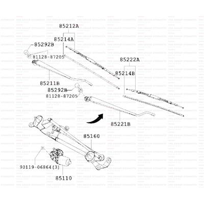 Daihatsu Terios 05-12 Silecek Kolu Dış Ön Sol Orjinal - 0385221b4030