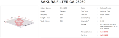 Era İ20 15- İ30 Elantra Carens Ceed 08- Polen Filtresi - Ca28260