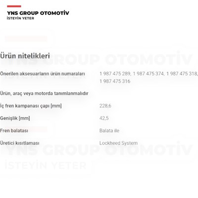 Fiat 500l 12- Fiorino 07- Egea 15- Arka Fren Balatası (Kampana - Pabuç) Bosch - 0986487956 / 77367099