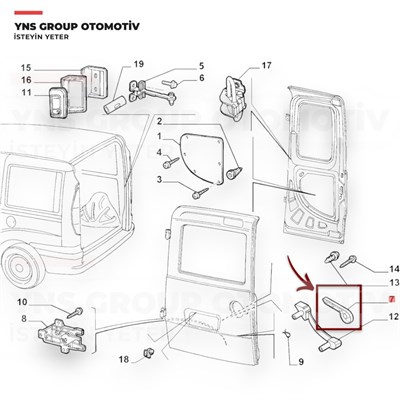 Fiat Doblo II 05-12 Arka Bagaj Kapı İçten Açma Kolu Sol (Çift Kapı) Opar Orjinal - 735379973
