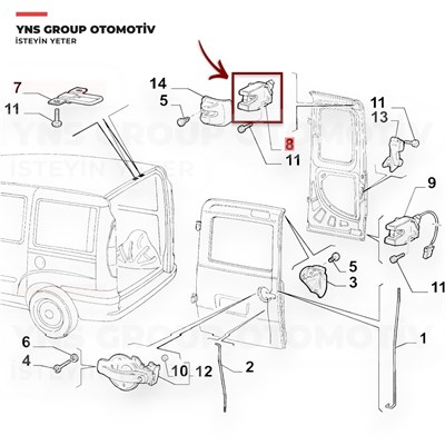 Fiat Doblo II 05-12 Opel Combo 12- Arka Bagaj Kapı Kilidi İç (Alt = Üst) Sağ (Çift Kapı) Yns - 51757818