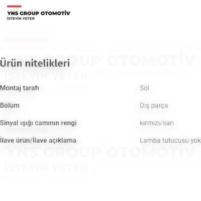 Fiat Egea Sedan 15-23 Arka Stop Lambası Sol (Duysuz - Ledsiz) Mars - 510304 / 52195458