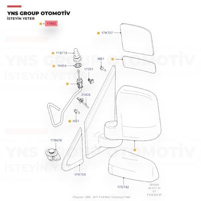 Ford Connect 09-13 Dış Dikiz Aynası Sol (Elektrikli) Yns - 9t1617683ah
