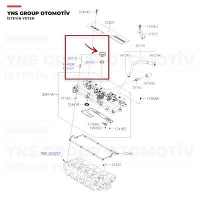 Hyundai Accent 00-05 Era Blue Elantra Starex Tucson I20 I30 Kia Ceed Cerato Rio Sportage Motor Yağ Dolum Kapağı Hmc Orjinal - 2651026600 / 2651026620 / 265104a000