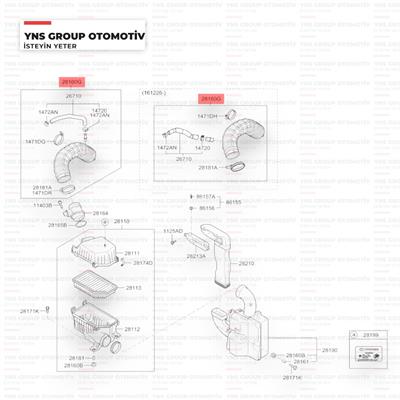 Hyundai Accent Blue 11- Elantra I30 11-15 Kia Ceed 12-18 1.6 Crdi Dizel Hava Filtresi Hortumu (Körüğü) Yns - 281401r210 / 281401r200