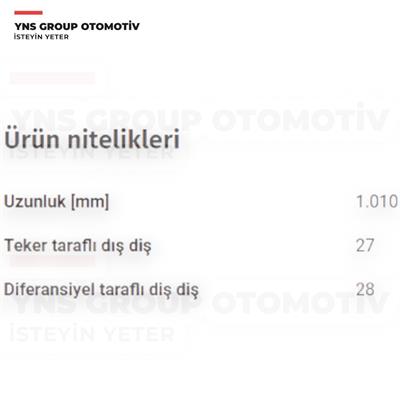 Hyundai Elantra 16- 1.6 Crdi Dizel Ön Aks Mili Komple Sağ (Otomatik / 27x1010x28) Yns - 49501f2500