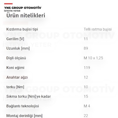 Hyundai H100 97- Starex 04- Kia Bongo K2500 Pregio 04- 2.5 Tci Nissan Pickup D21 Kızdırma (Isıtma) Bujisi 11v Bosch - 0250403052 / 3671042060