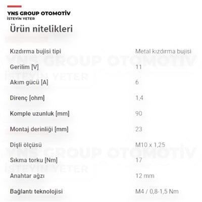 Hyundai H100 97- Starex 04- Kia Bongo K2500 Pregio 04- 2.5 Tci Nissan Pickup D21 Kızdırma (Isıtma) Bujisi 11v (Y707rs) Ngk - 4937 / 3671042060