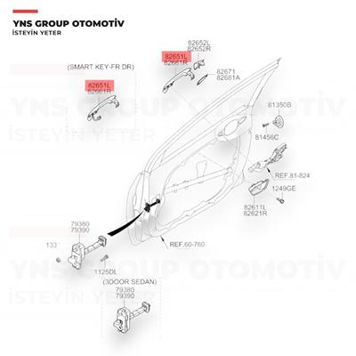 Hyundai I30 12-17 Ön Kapı Kolu Dış Açma Sol (Düğmeli) Hmc Orjinal - 82651a5221