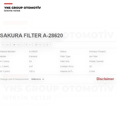 Hyundai Blue 10-17 1.4 Crdi I20 08-14 Ix20 10-19 Kia Venga 10-19 Hava Filtresi Sakura - A28620 / 281131j000