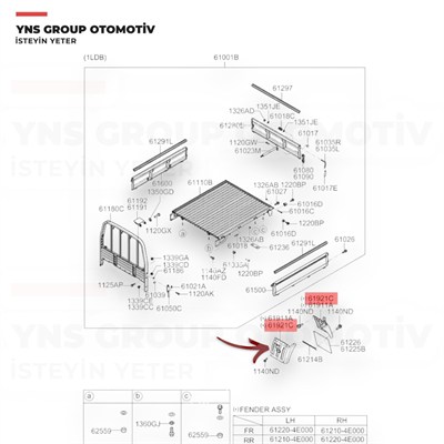 Kia Bongo K2500 06-12 Çamurluk Davlumbazı Arka Sağ (Arkanın Önü Sol) Kore - 612204e000