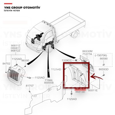 Kia Bongo K2500 06-12 Çamurluk Davlumbazı Ön Sağ (Önün Arkası) Kore - 868214e001