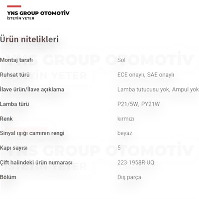 Kia Rio Hb 12-17 Arka Stop Lambası Dış Sol Depo - 2231958luq / 924021w210