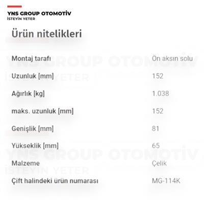 Mg Zs 18- Alt Rotil Sol Teknorot - Mg115k / 10803554