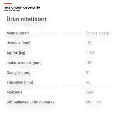 Mg Zs 18- Alt Rotil Sağ Teknorot - Mg114k / 10803555