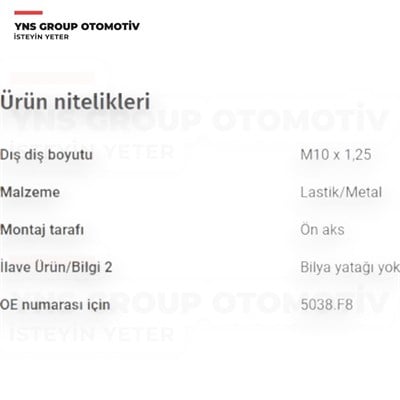 Citroen C4 Aircross 12- Mitsubishi Lancer 08- Outlander 06-12 P4007 07-13 P4008 12- Ön Amortisör Takozu (Rulmansız) (Sağ = Sol) Swag - 62937770