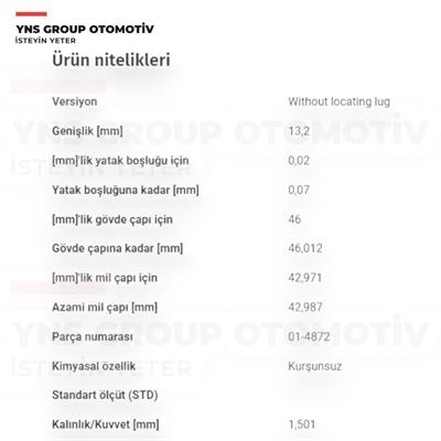 Opel Adam Astra G H J Corsa B C D E Insignia A Meriva A B Mokka Zafira C X10xe X12xe Z12xe Z12xep Z14xep A12xer A12xel A14xer B14xer A14net B14net 93- Kol Yatak Std Glyco - F0148724std